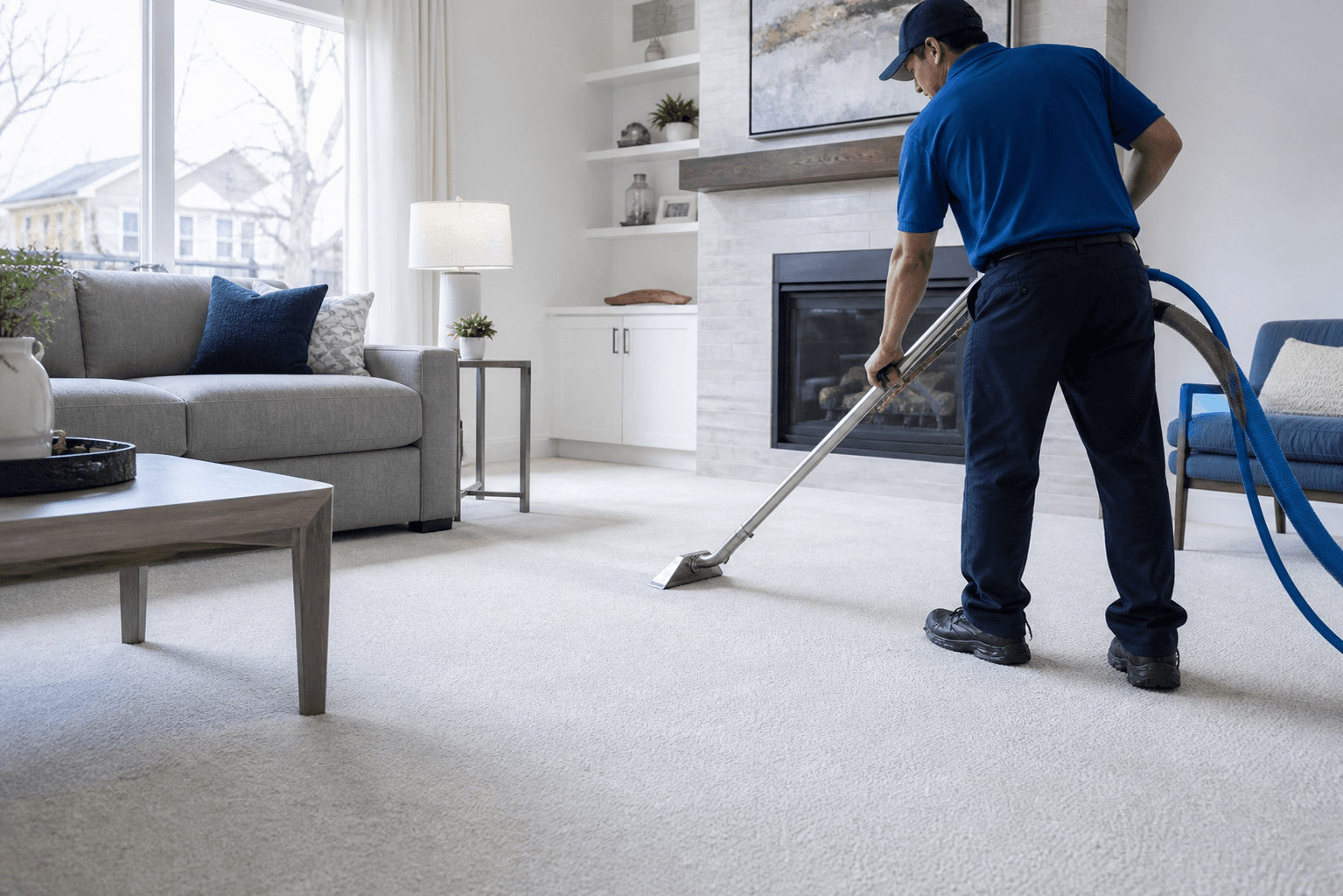 Professional carpet cleaning in a bright Columbus-area living room